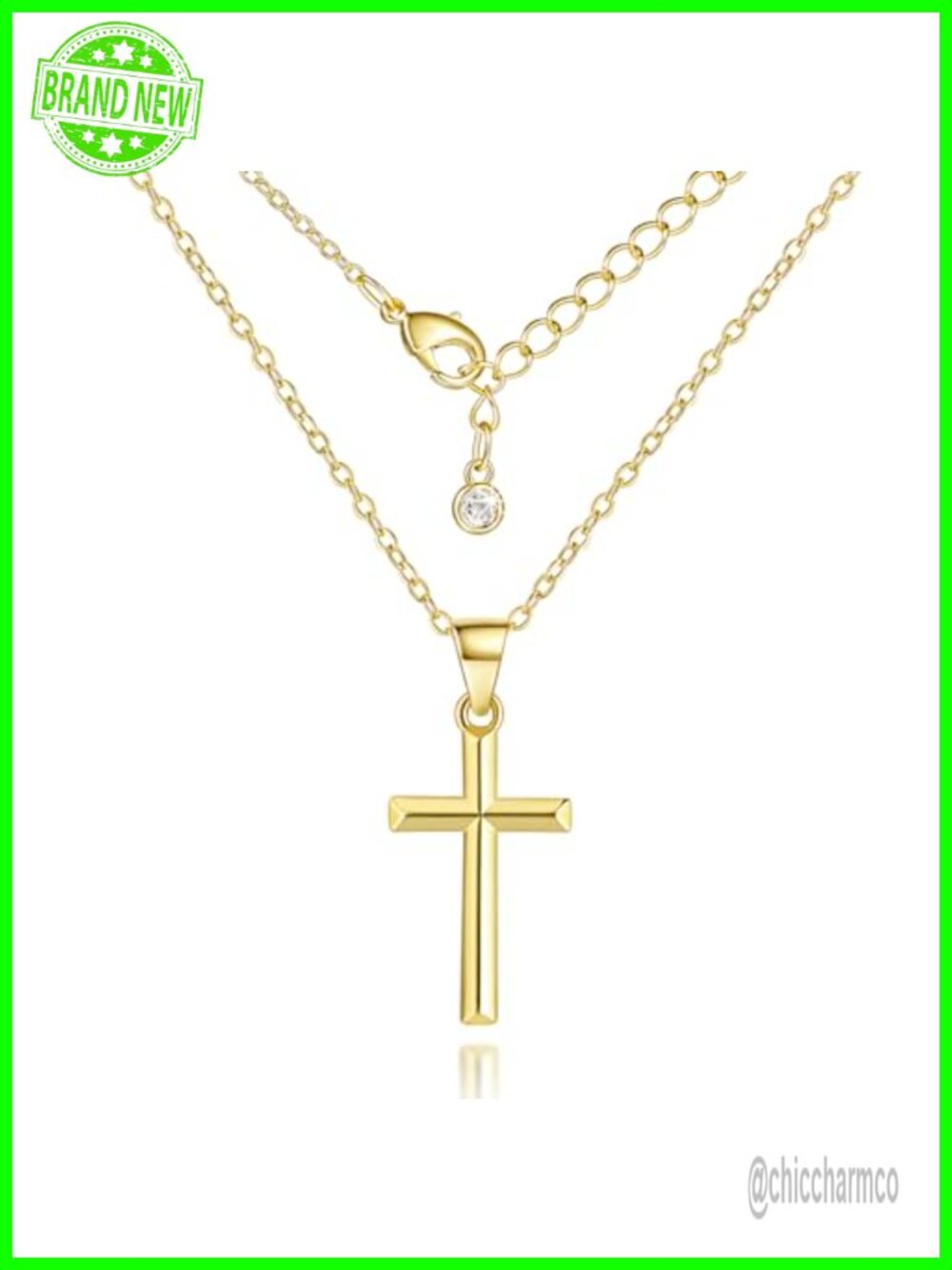 14K Gold Plated Cross Necklace Women Small Pendant 16-18" Adjustable